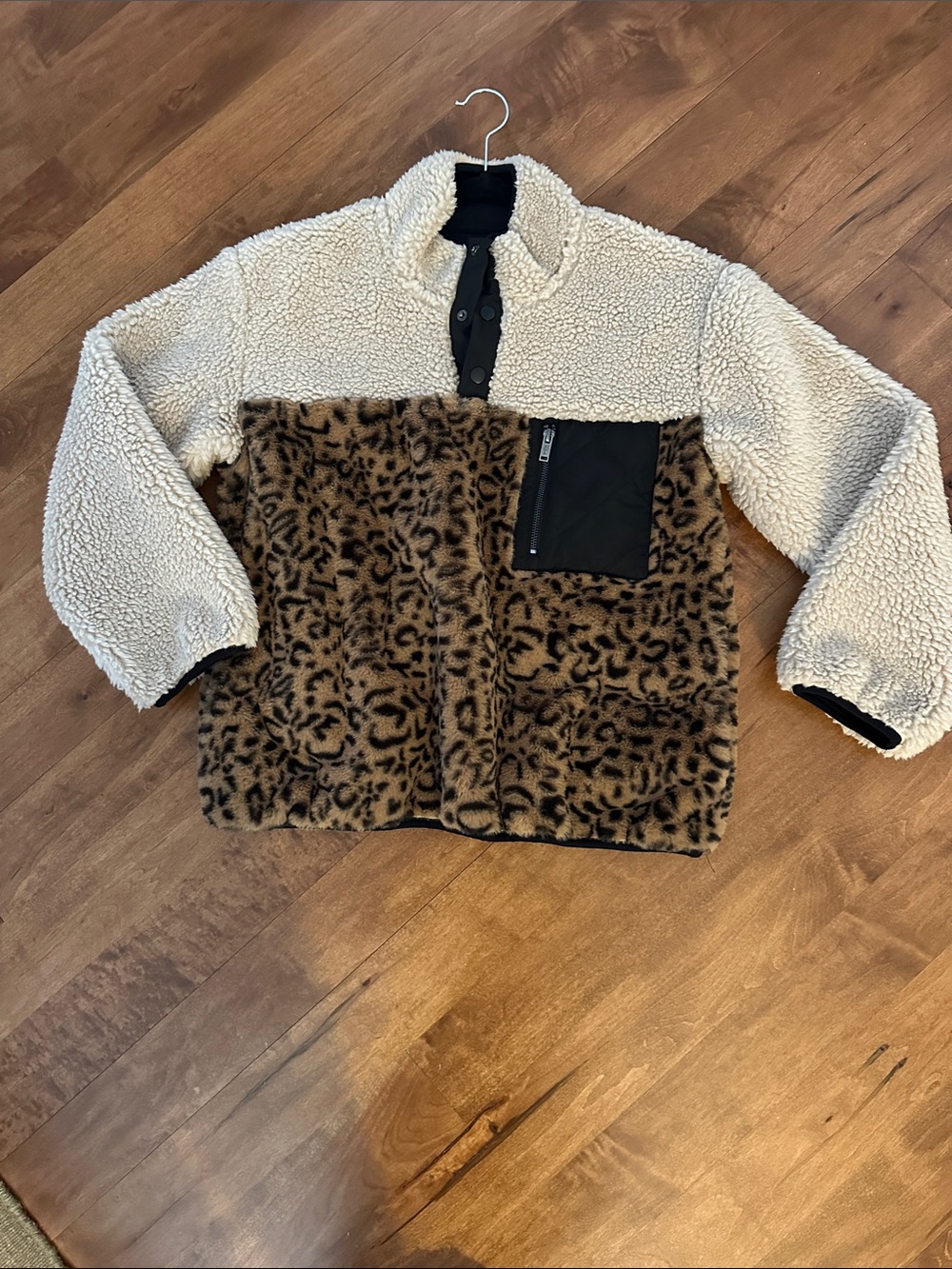 Rails Sherpa Leopard Colorblock Pullover Jacket Small Cozy Teddy Fleece